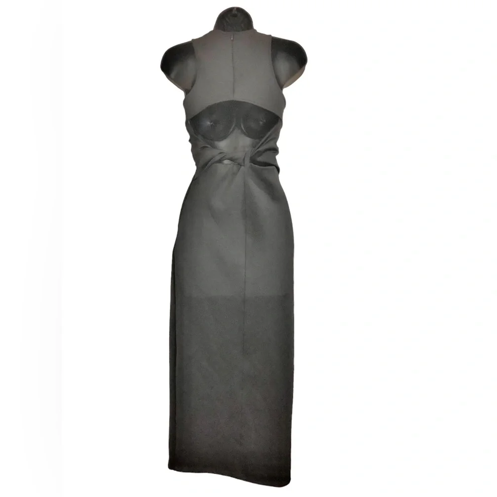 Zara black scuba fit twisted back cutout front slit sleeveless dress size XS new - Picture 6 of 16